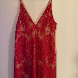 Free People Red Lace Sequin Mini Dress